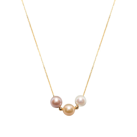 18K Gold Triple Pearl Harmony Gold Necklace