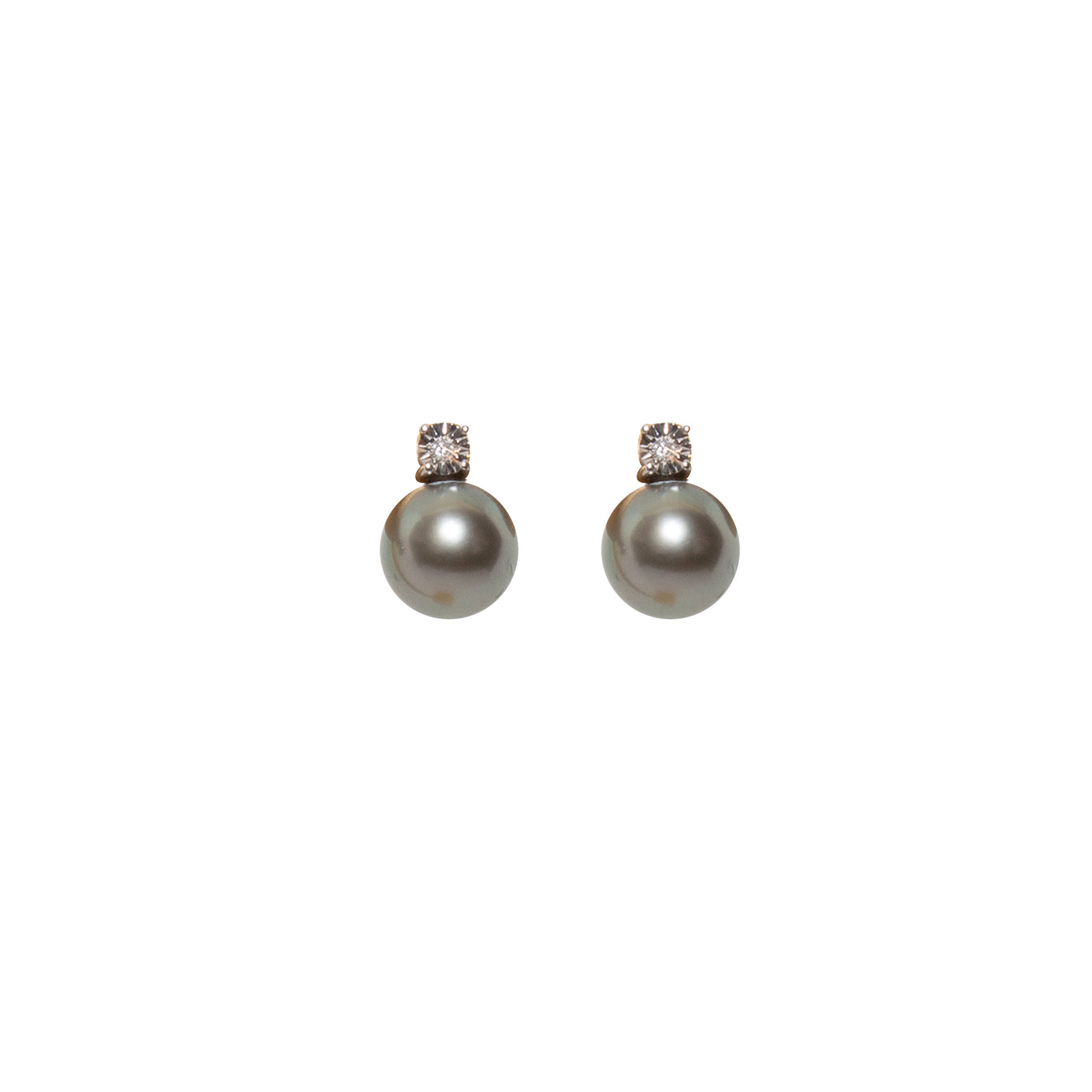 18K Gold Radiant Tahitian Pearl & Diamond Studs