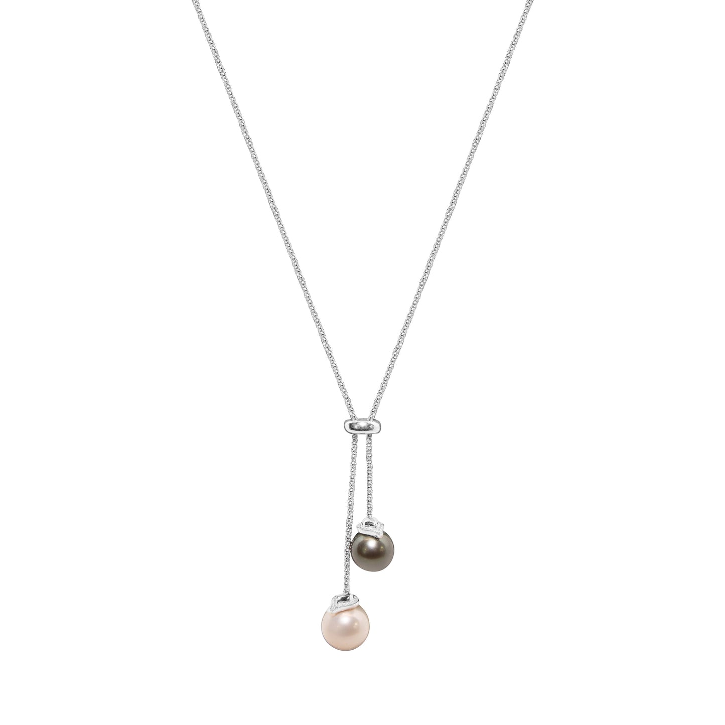Adjustable Silver & Tahitian Pearl Duette Necklace