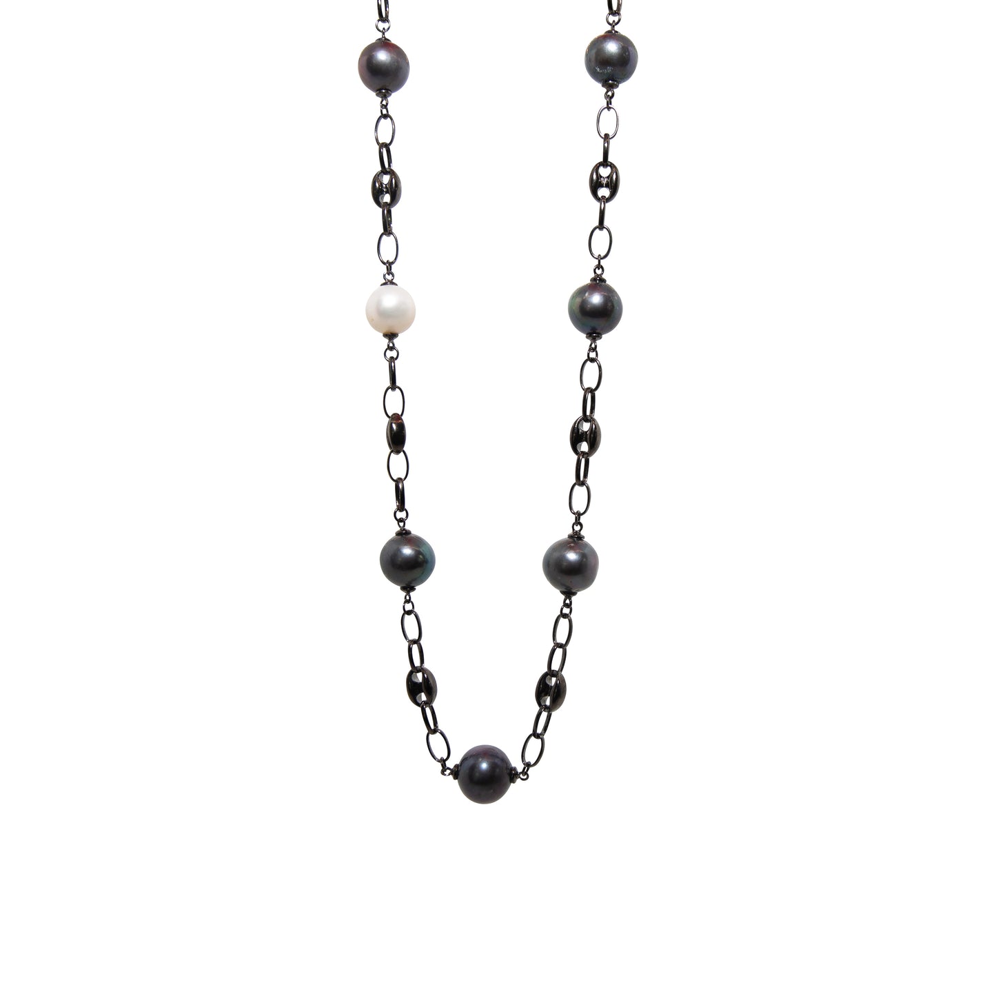 Black & White Pearl Sterling Silver & Rhodium Necklace - 18inch