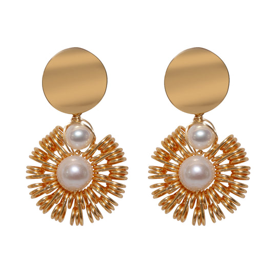 Golden Floral Pearl Earrings