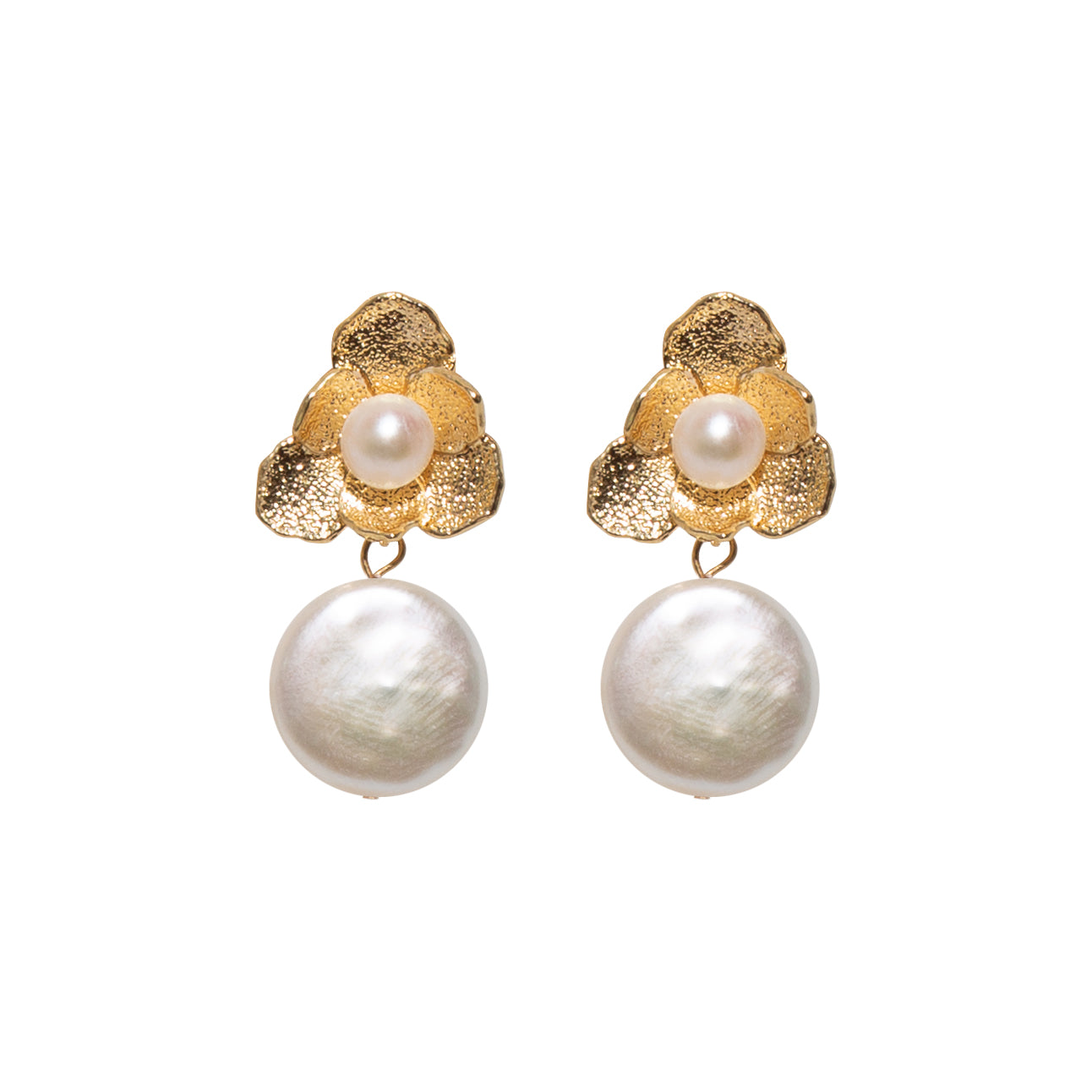 Gilded Blossom Coin Pearl Stud