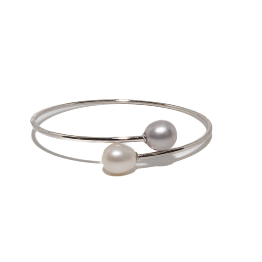 Gleaming Silver Pearl Duet Bracelet