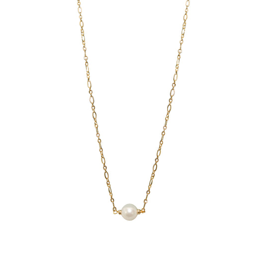 9mm Golden Link Pearl Necklace
