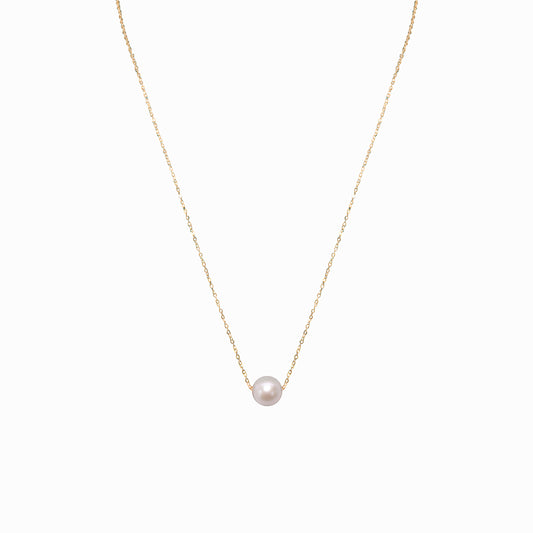 18K Gold Solitaire Pearl Necklace, 7mm