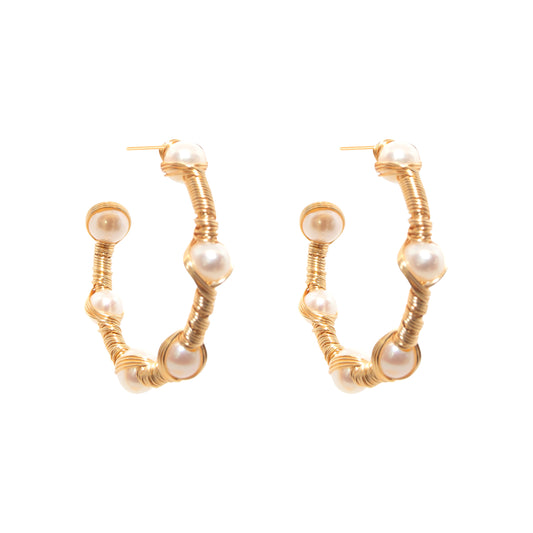 Gold-filled Hoop Pearl Earrings