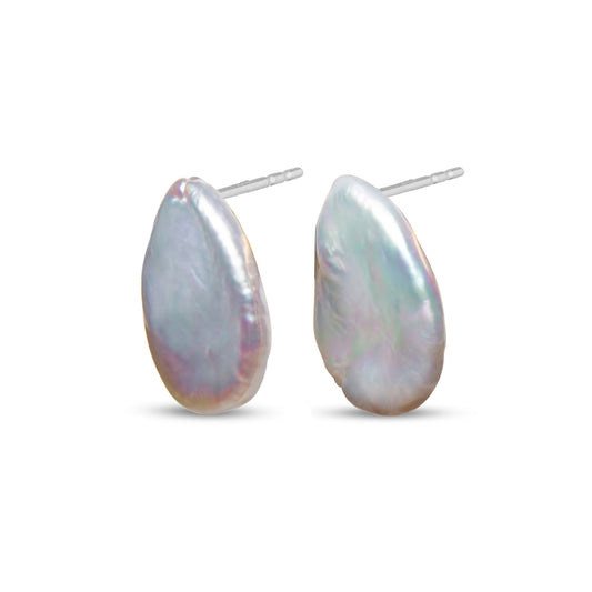 Iridescent Leaf Baroque Pearl Studs